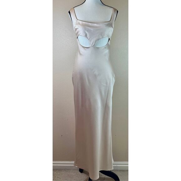 Meshki Off White Side Cut Out Satin Midi Dress Women's XS - Picture 3 of 10